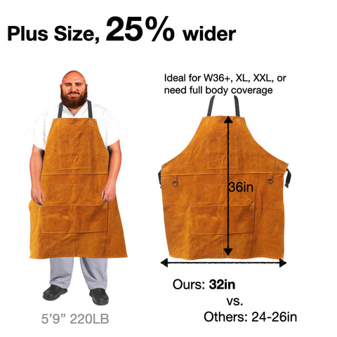 Urby Big and Tall Plus Size Work Apron: Flame Resistant Leather Welding Apron, Wood and Workshop Canvas. Butcher Rubber.