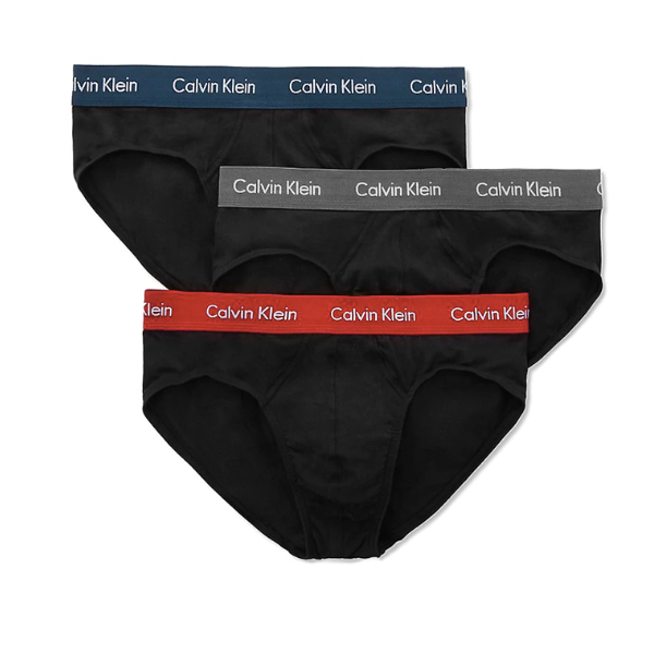 Calvin Klein Men's Cotton Stretch Hip Briefs 3-Pack NU2661 Black with Color Band Red