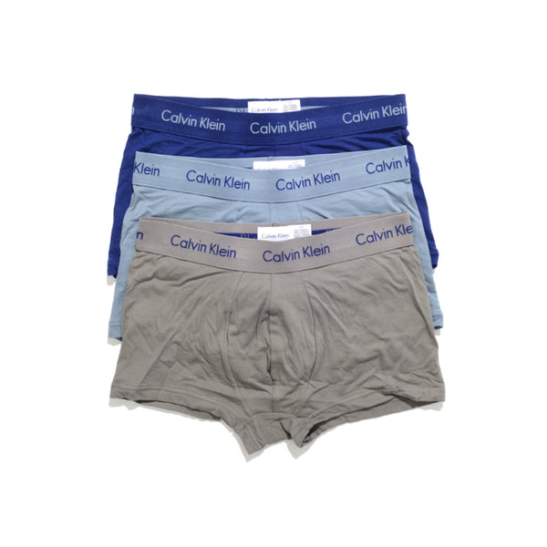 Calvin Klein Men's Cotton Stretch Low-Rise Trunks 3-Pack NU2664 Black with Grey Yellow Navy Band
