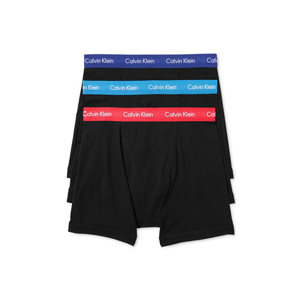 Calvin Klein Men's Cotton Stretch Boxer Briefs 3-Pack NU2666 Black with Blue Red Band