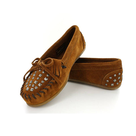 Minnetonka Kilty Hardsole Brown Moccasins