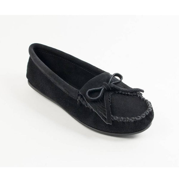 Minnetonka Kilty Hardsole Black Moccasins