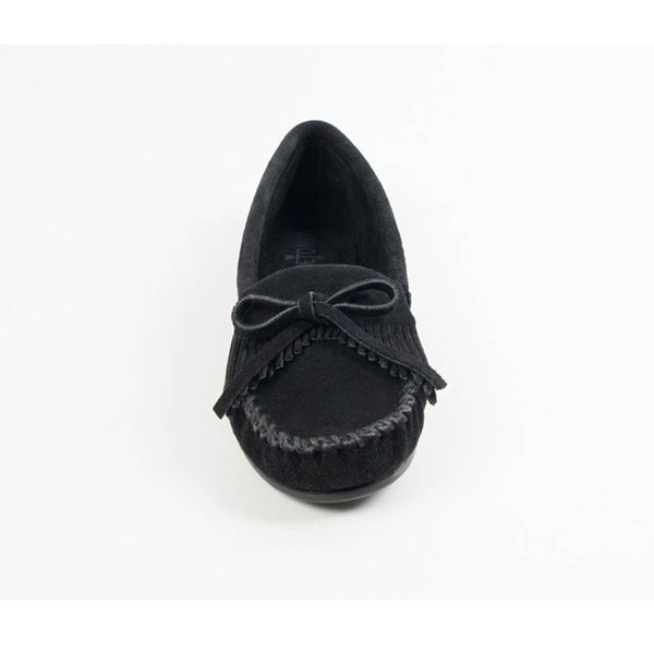 Minnetonka Kilty Hardsole Black Moccasins