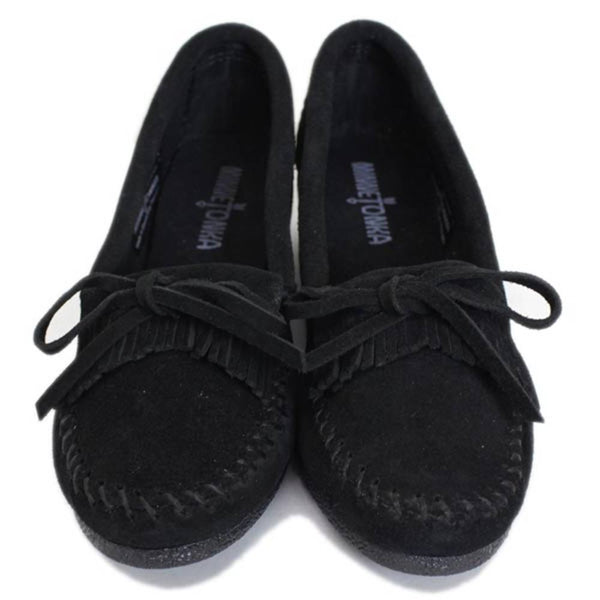 Minnetonka Kilty Black Wedge Moccasin