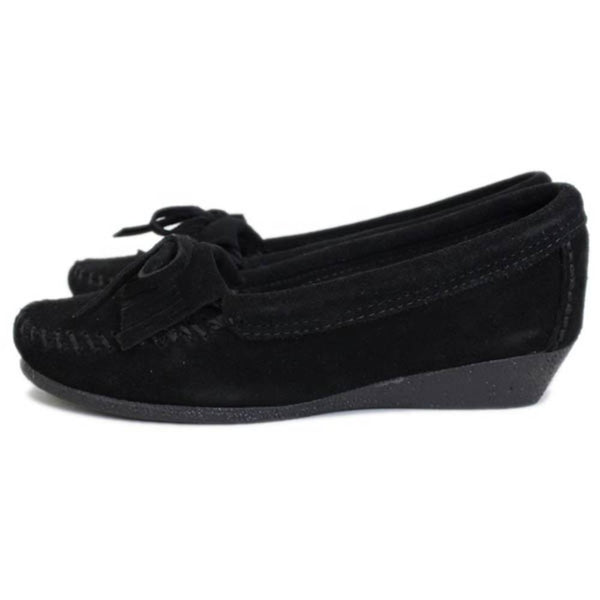 Minnetonka Kilty Black Wedge Moccasin