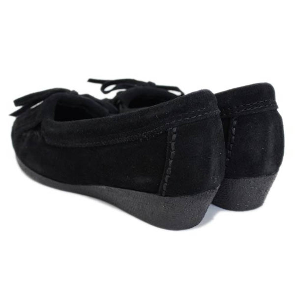 Minnetonka Kilty Black Wedge Moccasin