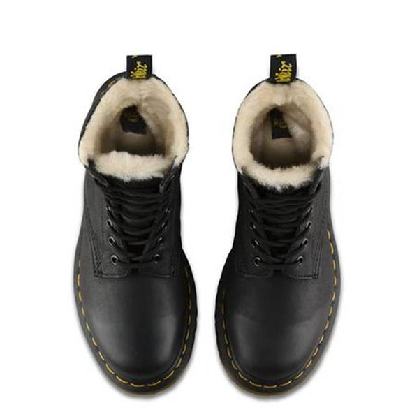 Dr.Martens 1460 WOMEN'S FAUX FUR LINED LACE UP BOOTS BLACK