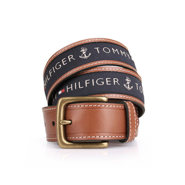 Tommy Hilfiger Men's Ribbon Inlay Belt Khaki