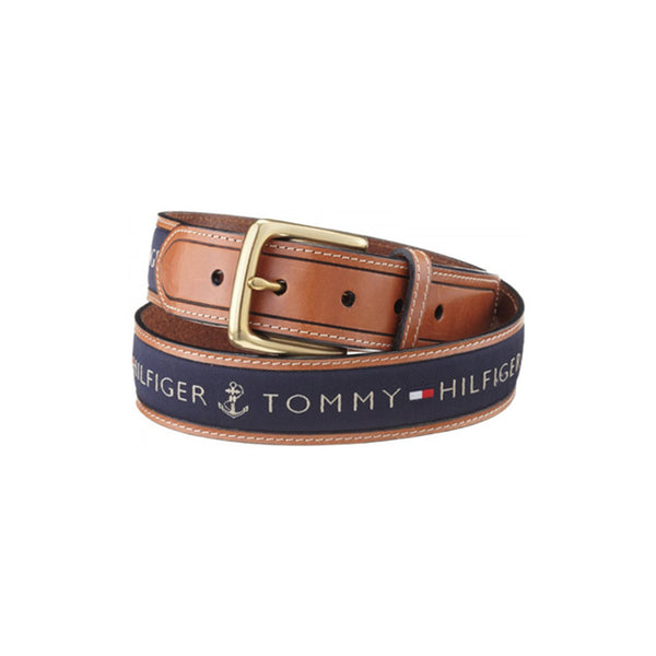 Tommy Hilfiger Men's Ribbon Inlay Belt Khaki
