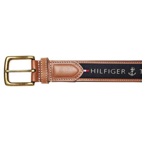 Tommy Hilfiger Men's Ribbon Inlay Belt Khaki