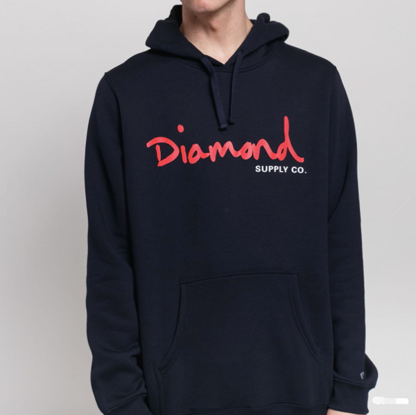 Diamond Supply Co. Mens Black Pullover Hoodie Red OG Script Size XL New