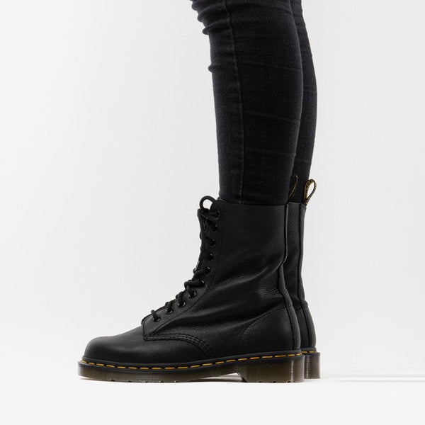 Dr.Martens Women's 1490 10-eye VIRGINIA LEATHER Mid Calf BOOTS Black