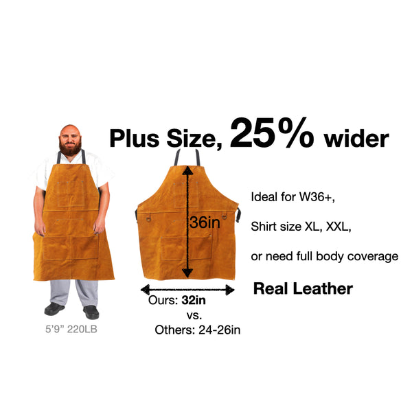 Urby Big and Tall Plus Size Work Apron: Flame Resistant Leather Welding Apron, Wood and Workshop Canvas. Butcher Rubber.