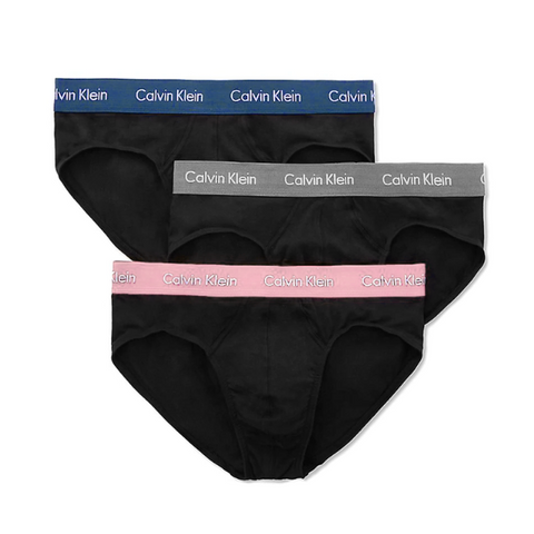 Calvin Klein Men's Cotton Stretch Hip Briefs 3-Pack NU2661 Black with Pink Grey Band
