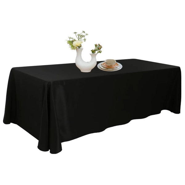 URBY 90 X 156 Inch Polyester Rectangular Table Cloth For 8-10 Foot Table That Seats 10-12 Person - Fits Extra Long Tables Or Cut To Fit Smaller Tables - Machine Wash Reusable And Wrinkle Free - Black