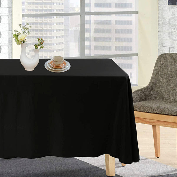 Urby 90 X 132 Inch Polyester Rectangular Table Cloth For 8 Foot Table That Seats 8 - 10 Person - Fits Large Folding Tables, Picnic Tables, Dining Tables - Machine Wash Reusable & Wrinkle Free - Black
