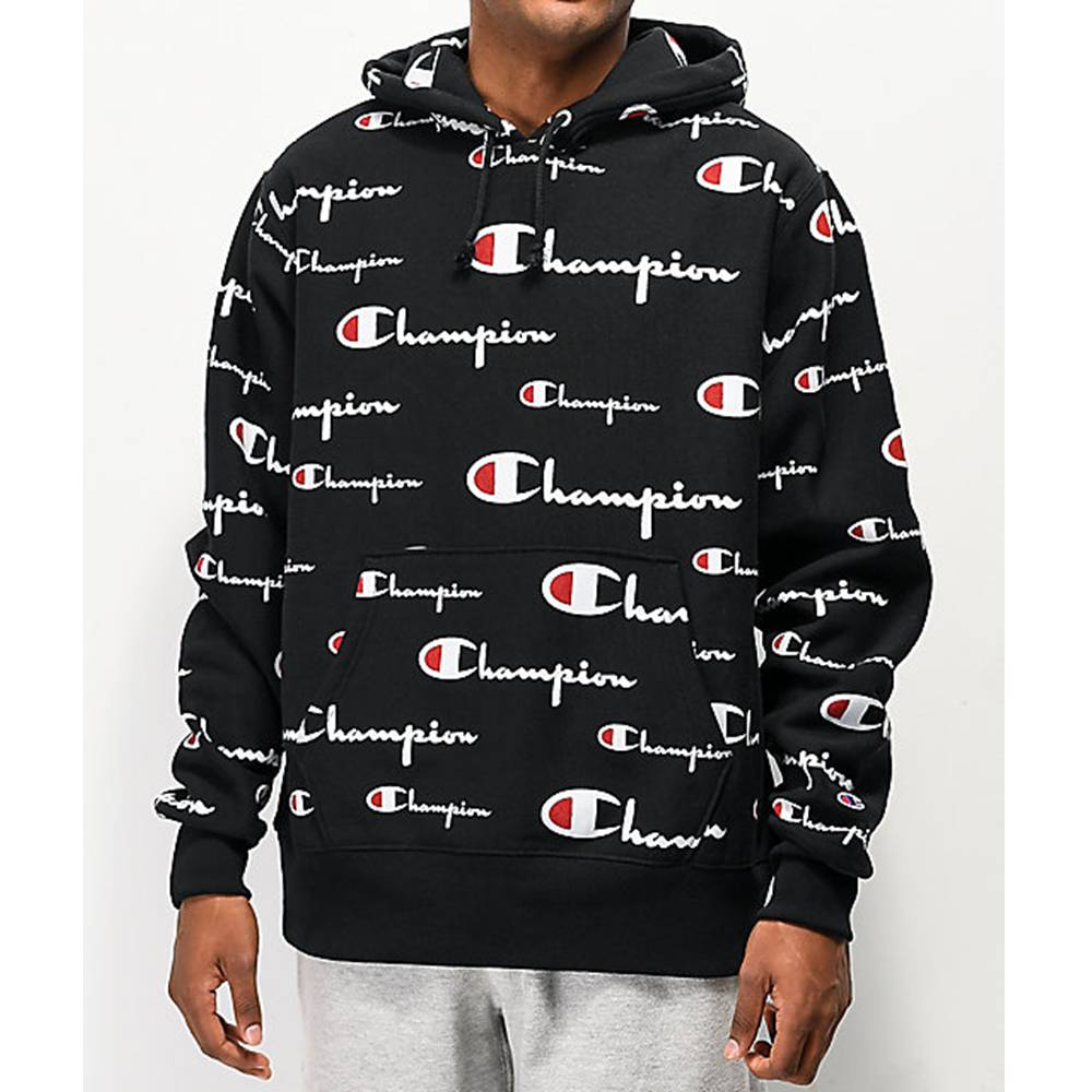 Champion Life Mens Pullover Hoodie, All Over Logo