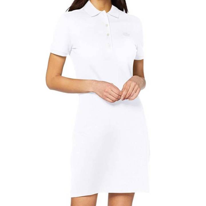 Lacoste Women's Stretch Slim Fit Polo Dress White HiPOP Fashion Lacoste Women's Stretch Slim Fit Polo Dress White HiPOP Fashion