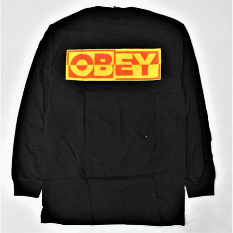 Obey INSIDE OUT OBEY 3 Regular fit crew neck long sleeve tee with set in rib trims Black