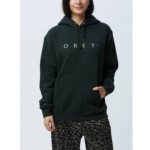 Obey NOVEL Relaxed box fit hooded fleece with rib trim Black