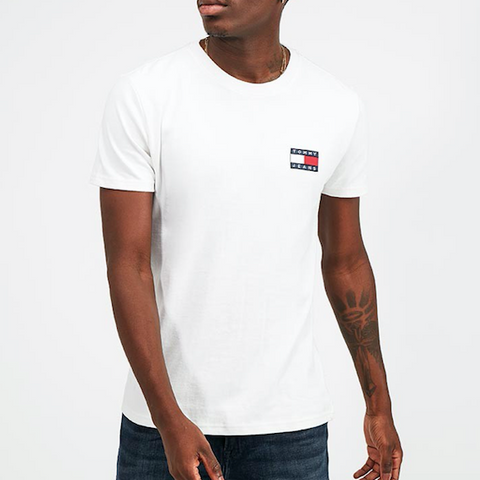 – Hilfiger Tommy HiPOP Tommy Badge Neck Fashion Crew Jeans T-Shirt White