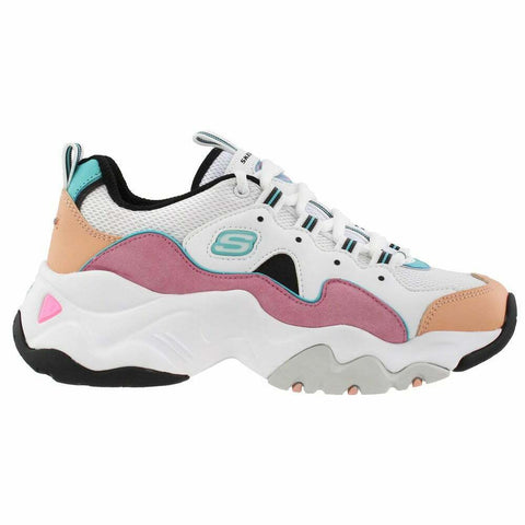 Skechers Women's D'Lites Memory Foam Lace-up Sneaker Pink White