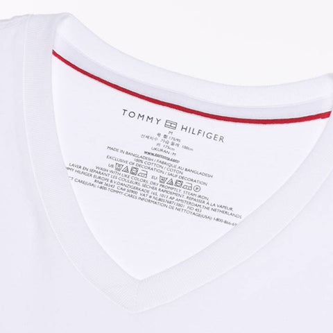 TOMMY HILFIGER MEN'S CORE FALG TEE V NECK WHITE