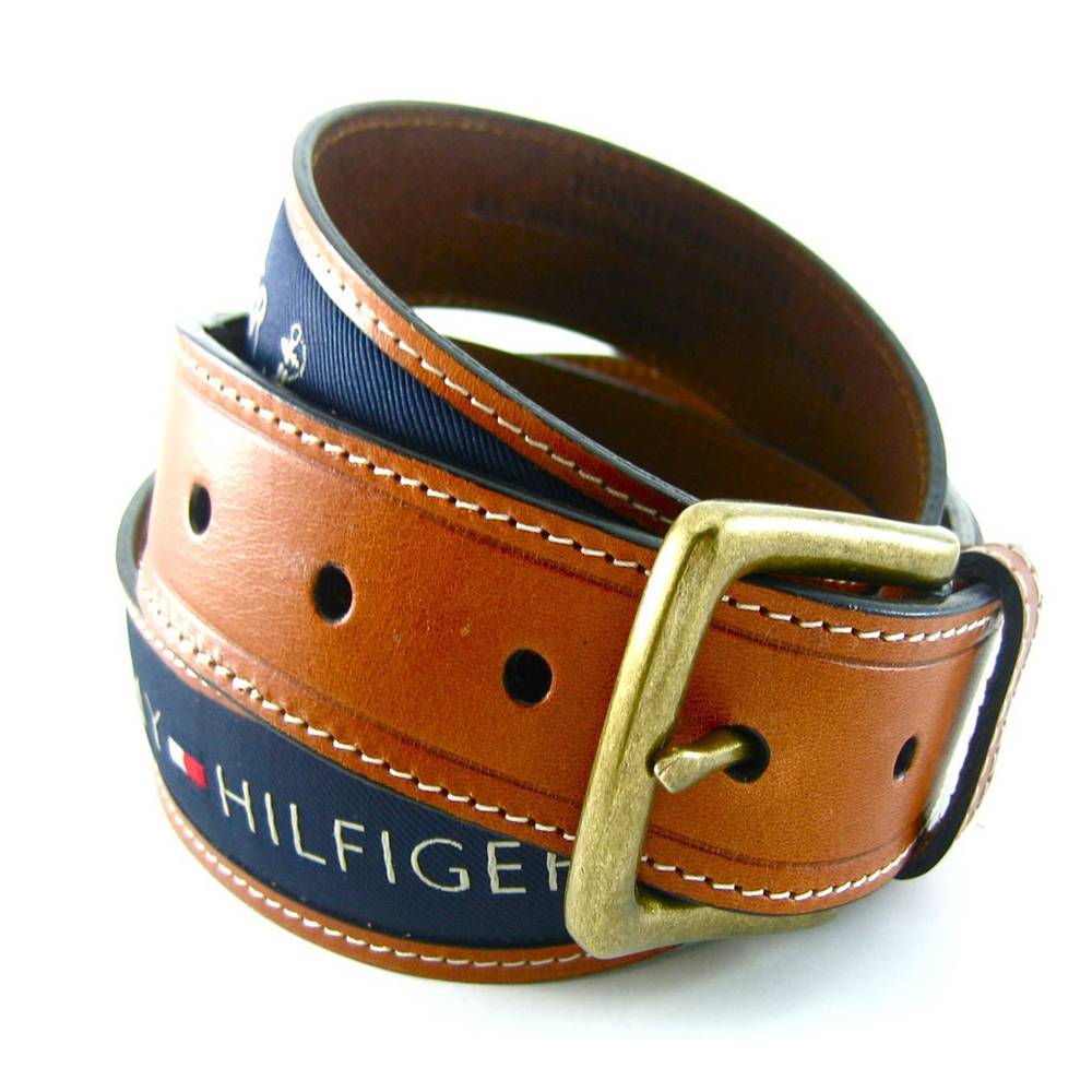 Tommy Hilfiger Men's Ribbon Inlay Fabric Belt with Harness Buckle at   Men’s Clothing store